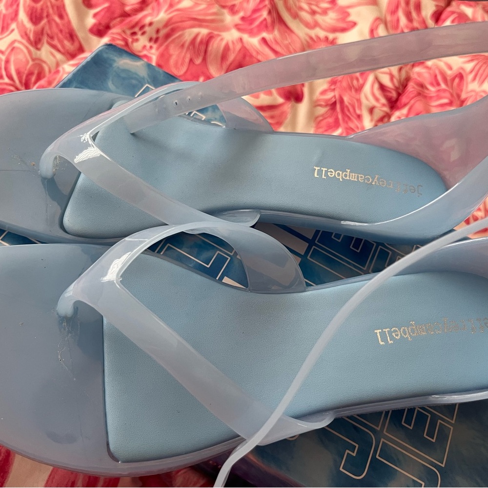 Blue Minimalist Sandals ,One of the heels is missing a small piece,No Return!